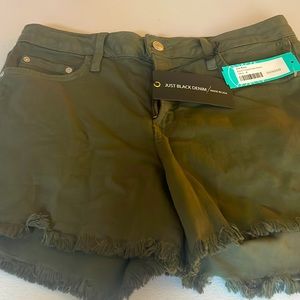 NWT Just Black Olive frayed hem shorts.
